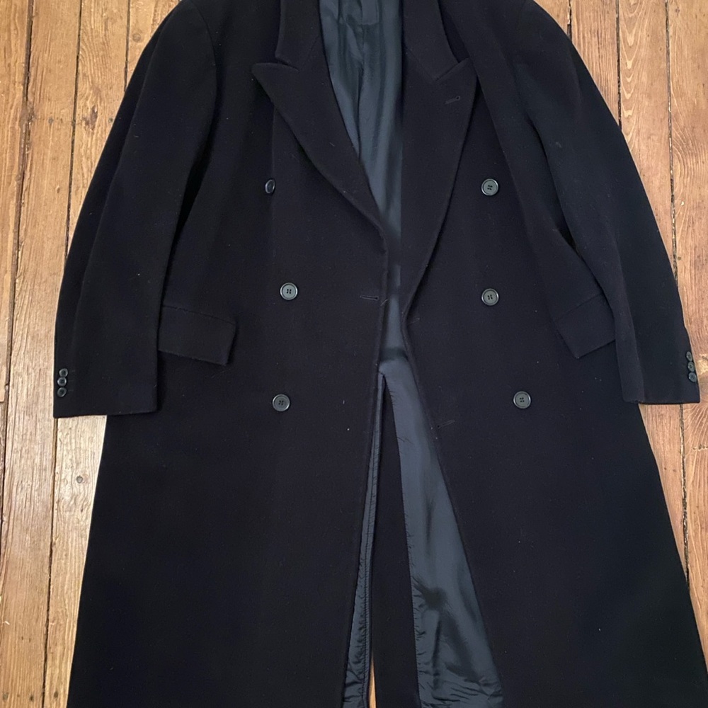 Navy blue double breasted wool/cashmere blend overcoat size 46